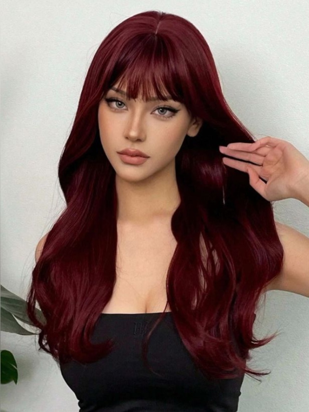 Long Burgundy Wig with Soft Bangs